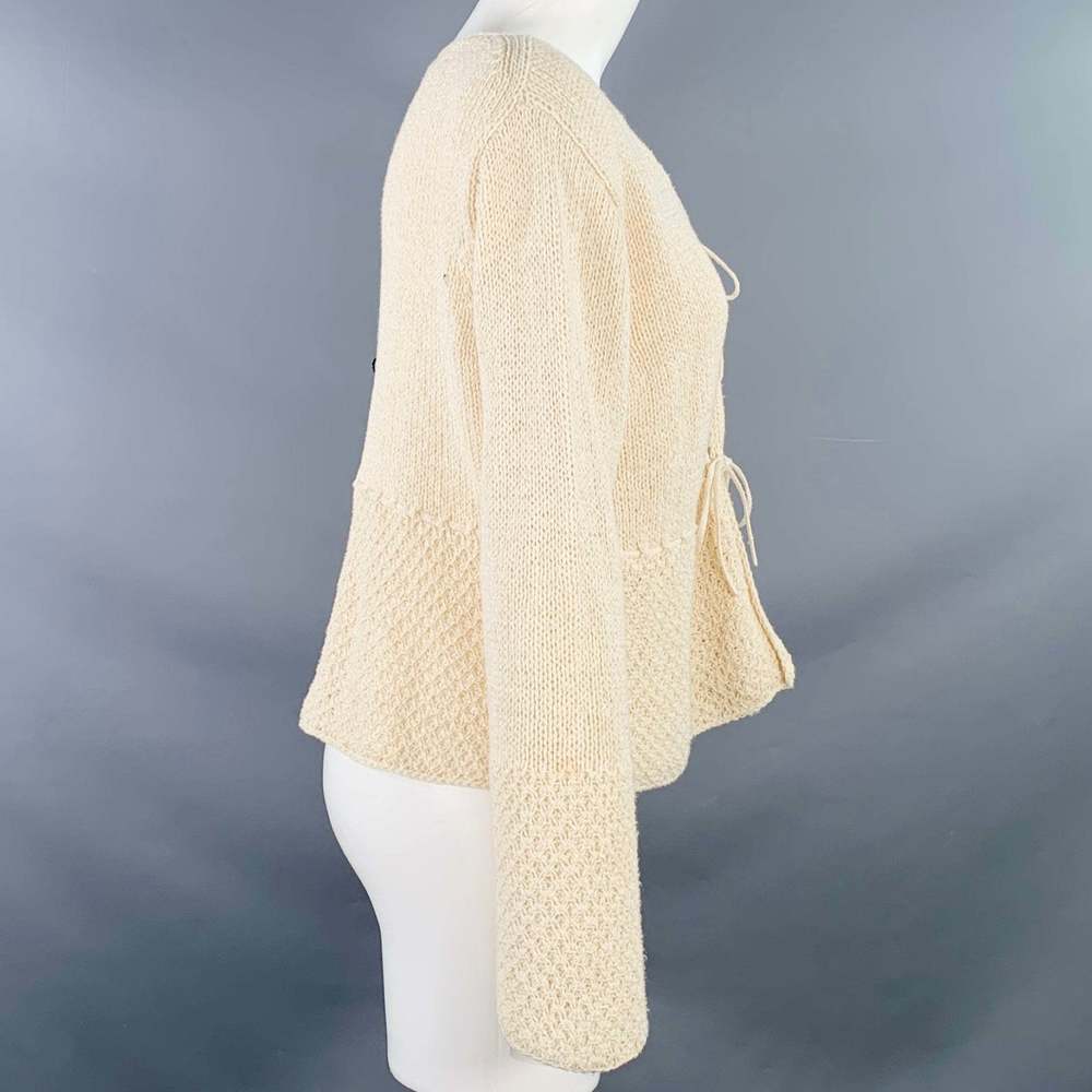 MARGARET OLEARY Beige Cotton Silk Textured Knit Tied Front Cardigan - Picture 2 of 9
